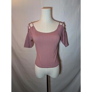 Suzette Collection One Size Stretchy Mauve Ribbed Knit Top w/ Shoulder Cutouts